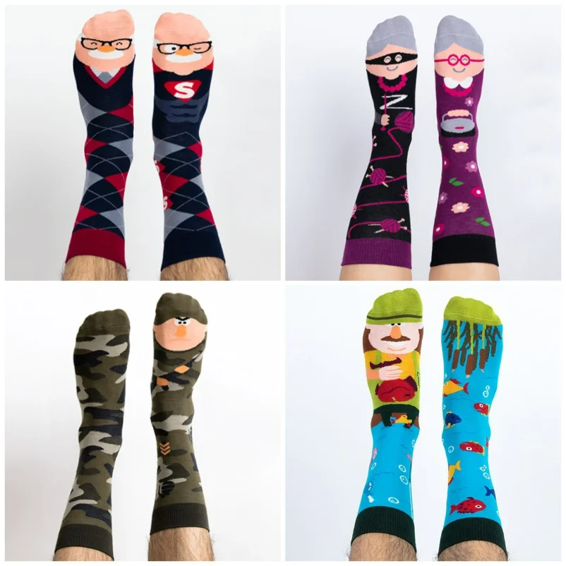 

New interesting creative Mandarin duck asymmetrical ab cartoon fashion mid-tube sports couple cotton socks for men