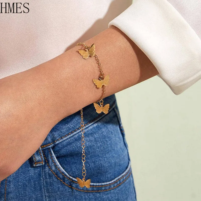 

HMES Silver Color Single Layer Butterfly Bracelet Simple Butterflying Pendant Charm Bracelets Sweet Romantic Jewelry Adjustable