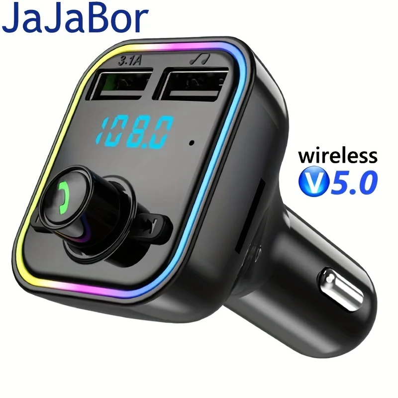 

1pc JaBor FM Transmitter Colorful Lights Wireless 5.0 Handsfree Car Radio Modulator MP3 Player USB Charge Adapter For