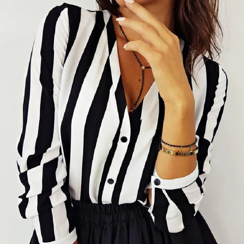 

Женская блузка в полоску, Повседневная Свободная офисная блузка, на осень, 2022