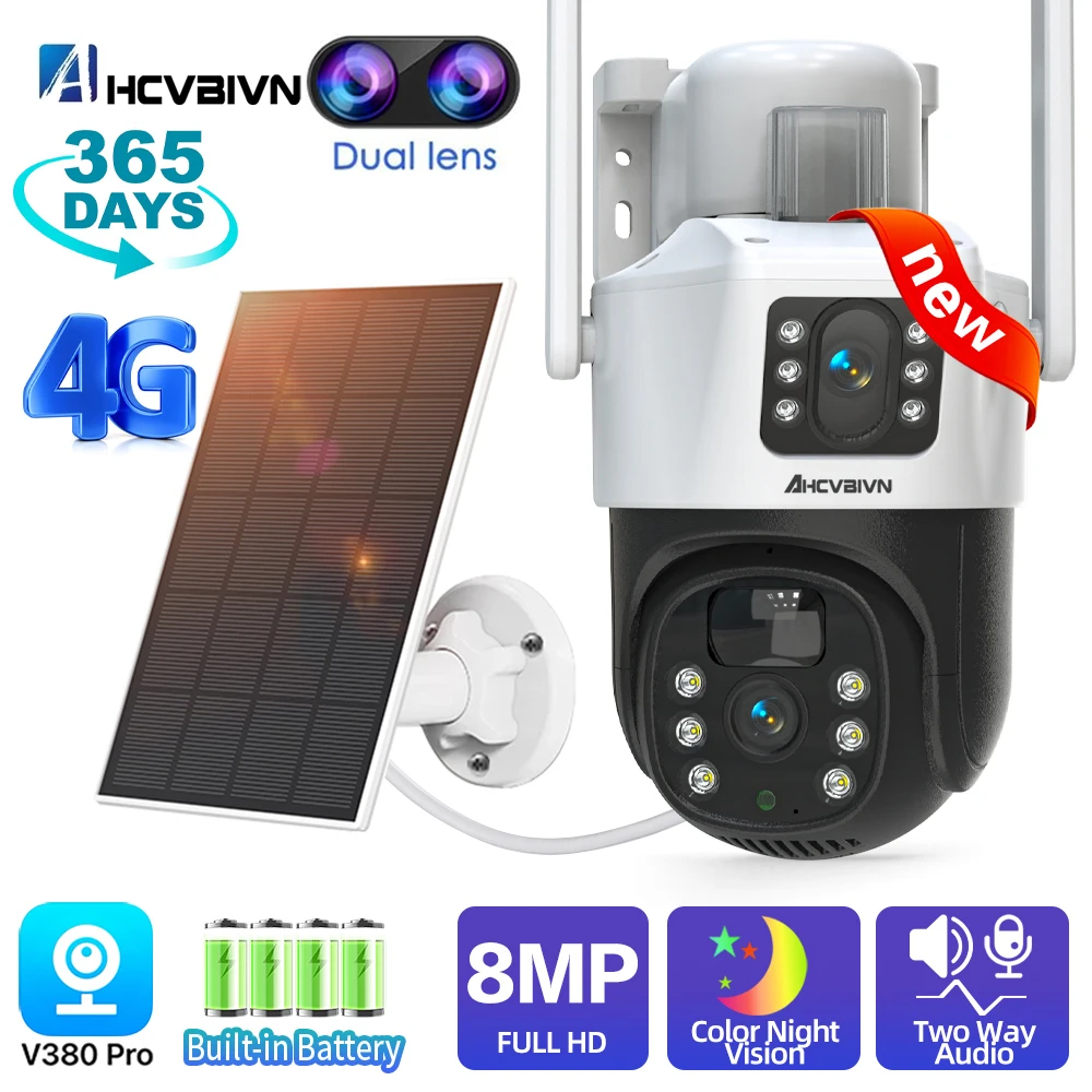 

Камера Наружного видеонаблюдения, 4K, 8 Мп, 4G, 2 объектива