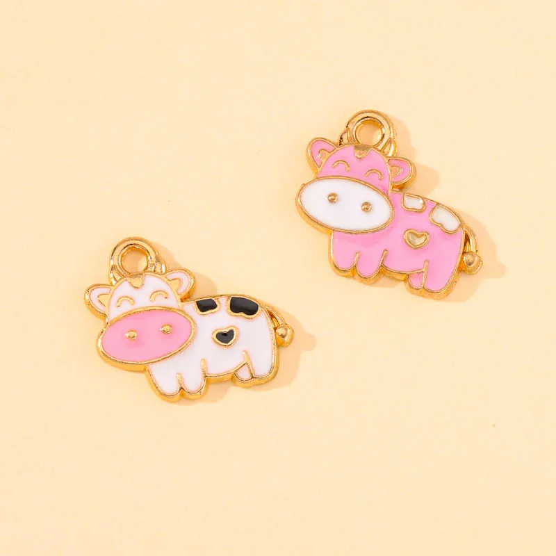 20 шт. милый мультяшный эмалированный розовый молочный корова животное