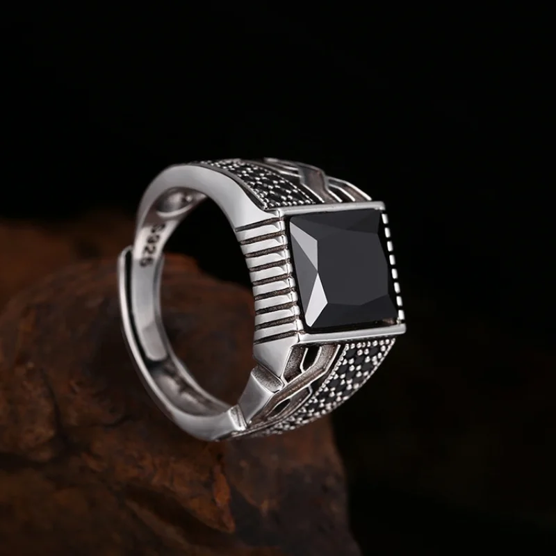 BOCAI S925 стерлингового серебра подвески кольца для мужчин ретро двойной элемент