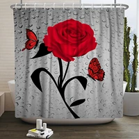 rose flower butterfly shower curtain for bathroom white and green printed waterproof polyester bathroom shower curtain home