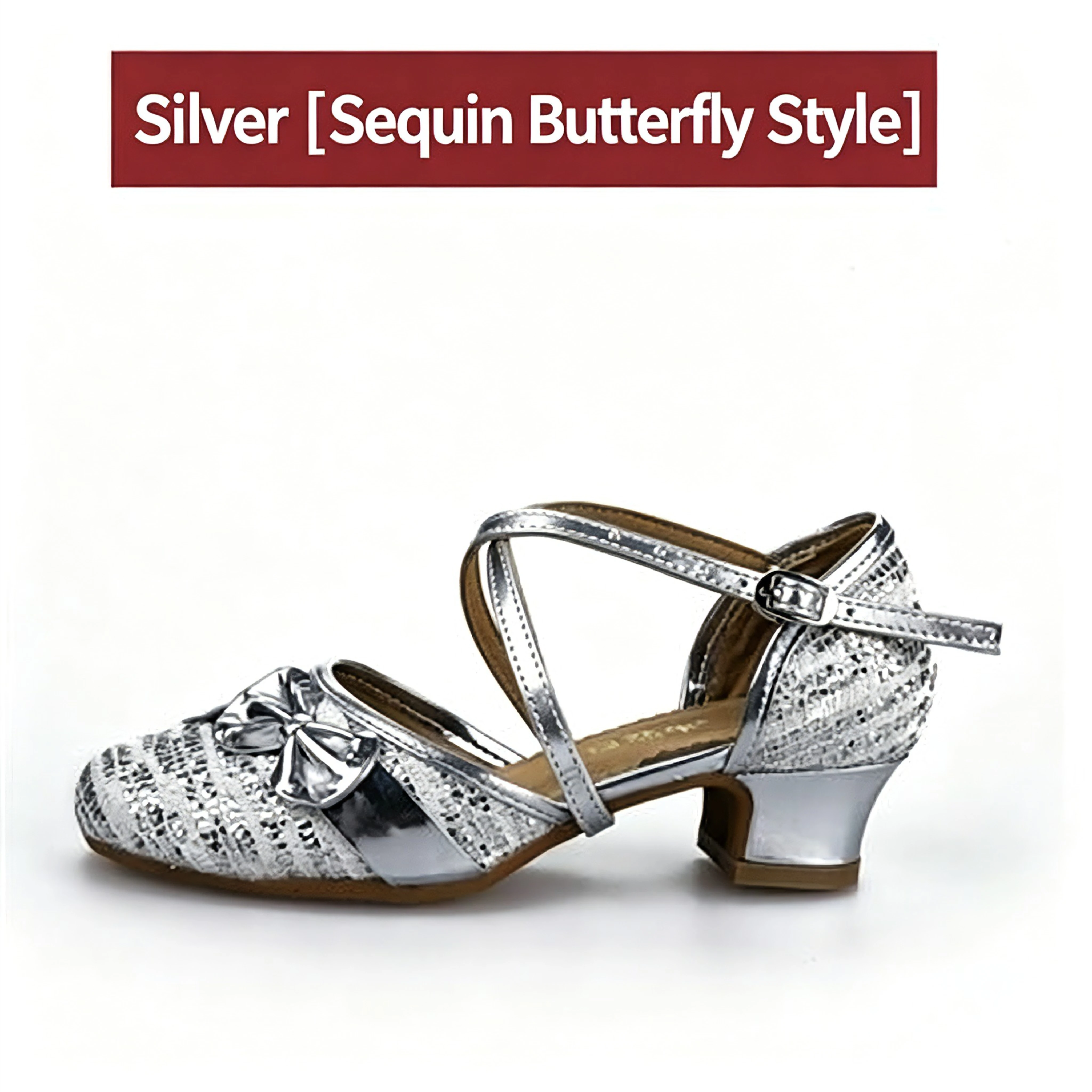Фото Туфли для латинских танцев USHINE для девочек с блестящим бантом, с перекрестными ремешками на щиколотке, на низком каблуке, для сальсы и бальных танцев, нескользящие танцевальные сандалии №5