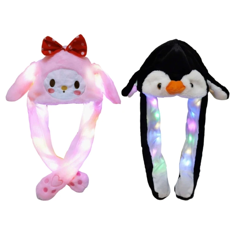 

Led Penguin Hat With Moving Ears Glowing Floppy Ear Hat Hooded Earflap Jumping Ears Hat Kids Led Animal Hat Drama Props