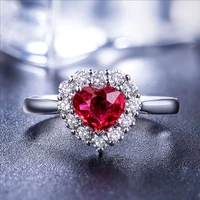temperament hot selling heart red zircon ring for women engagement wedding party copper rings jewelry size 6 11