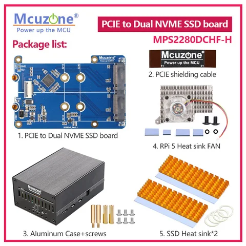 MPS2280D Raspberry Pi 5 PCIE M.2 Dual NVME SSD HAT с поддержкой 2280/2242/2230 SSD