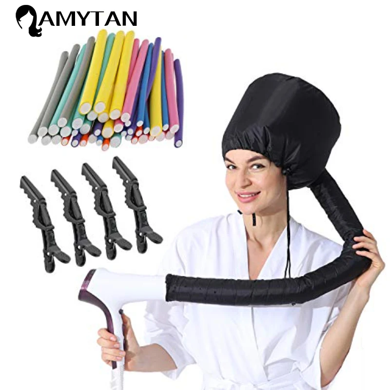 

24 pcs 9.45" Flexi Curlers Twist Foam Overnight Hair Rollers Long Curling Rods with Hair Dryer Hood Cap and 4 Hair Clips