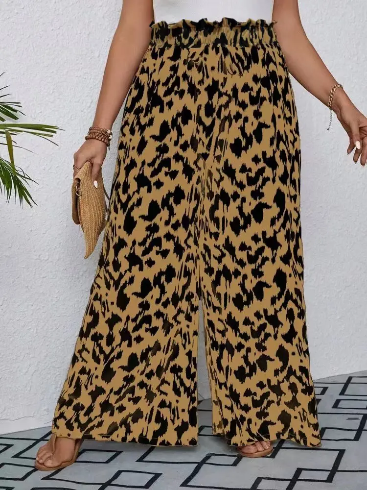 Брюки с высокой талией и принтом большого размера. Элегантные широкие брюки на