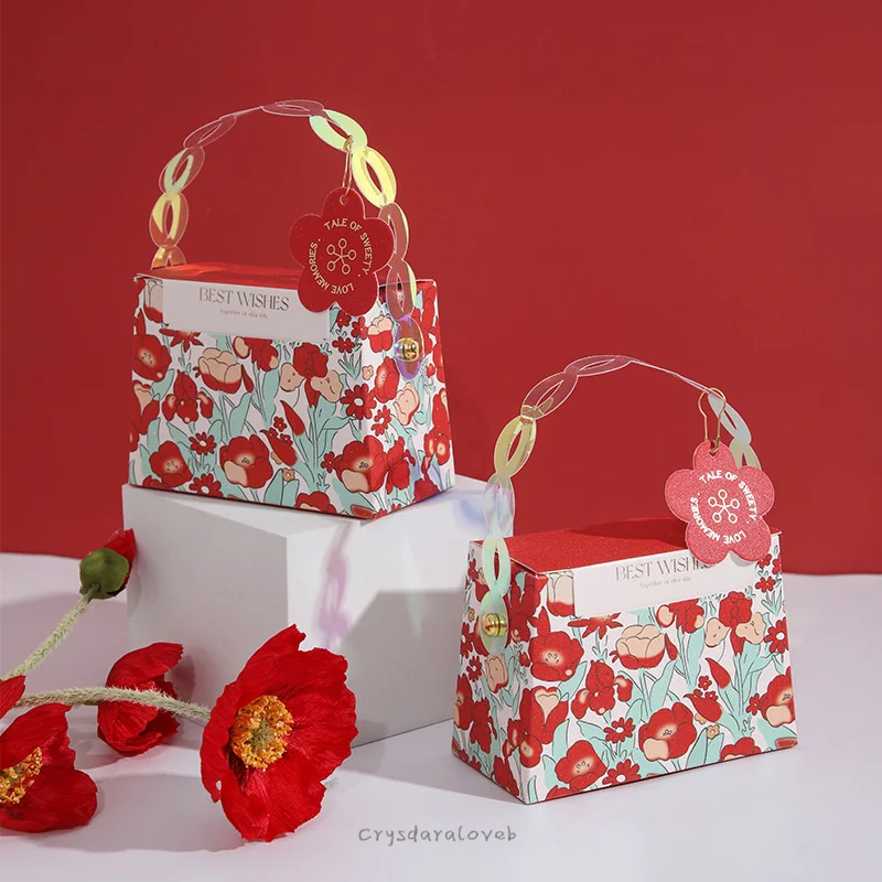 

Flower Gift Boxes Candy Cake Paper Package Handle Box Cookie Chocolate Souvenir Wedding Gift Packaging Party Favors for Guests