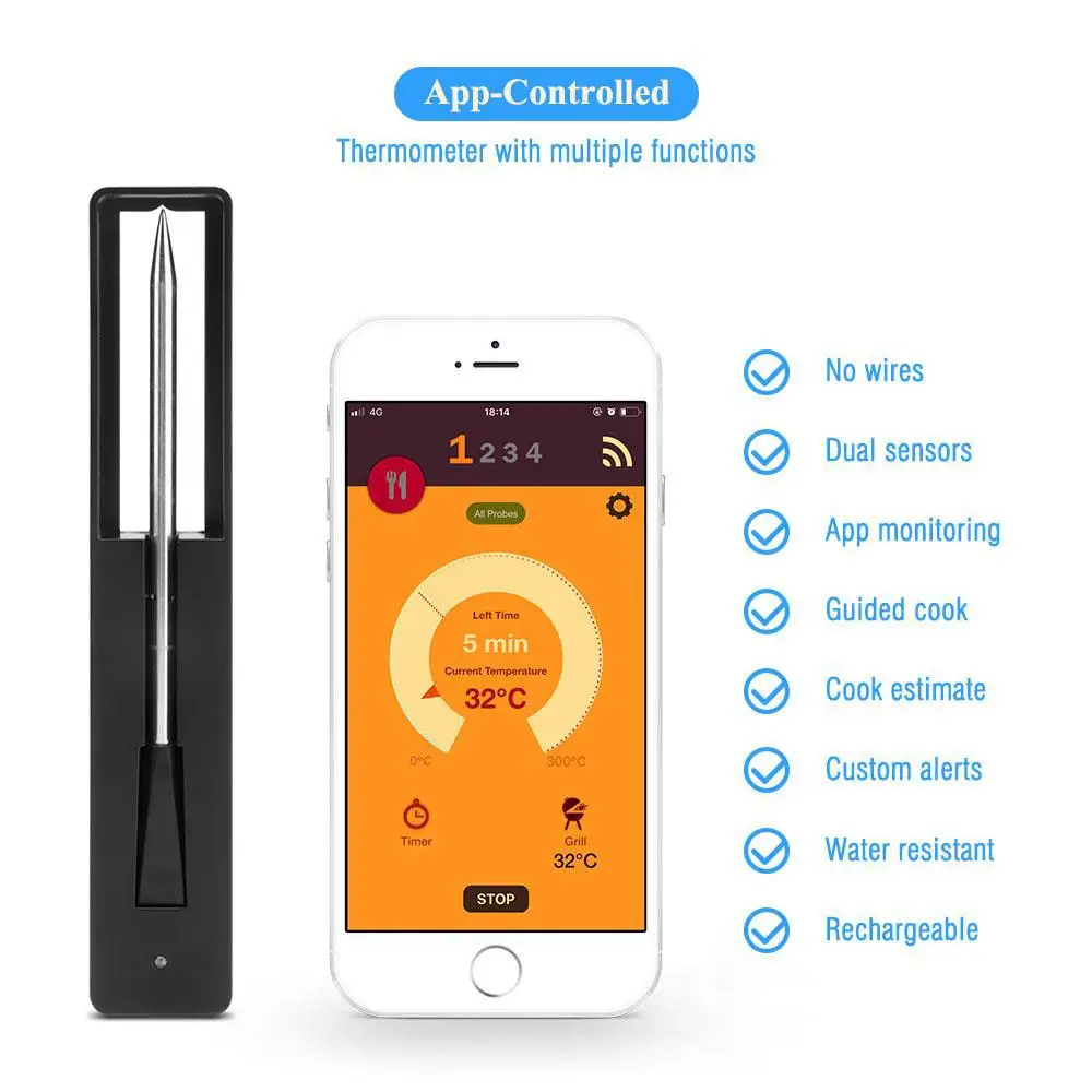 

Upgraded Meat Food Thermometer Wireless Digital Probe Cooking Barbecue Steak Turkey Kitchen Smart Digital Accessories Gift