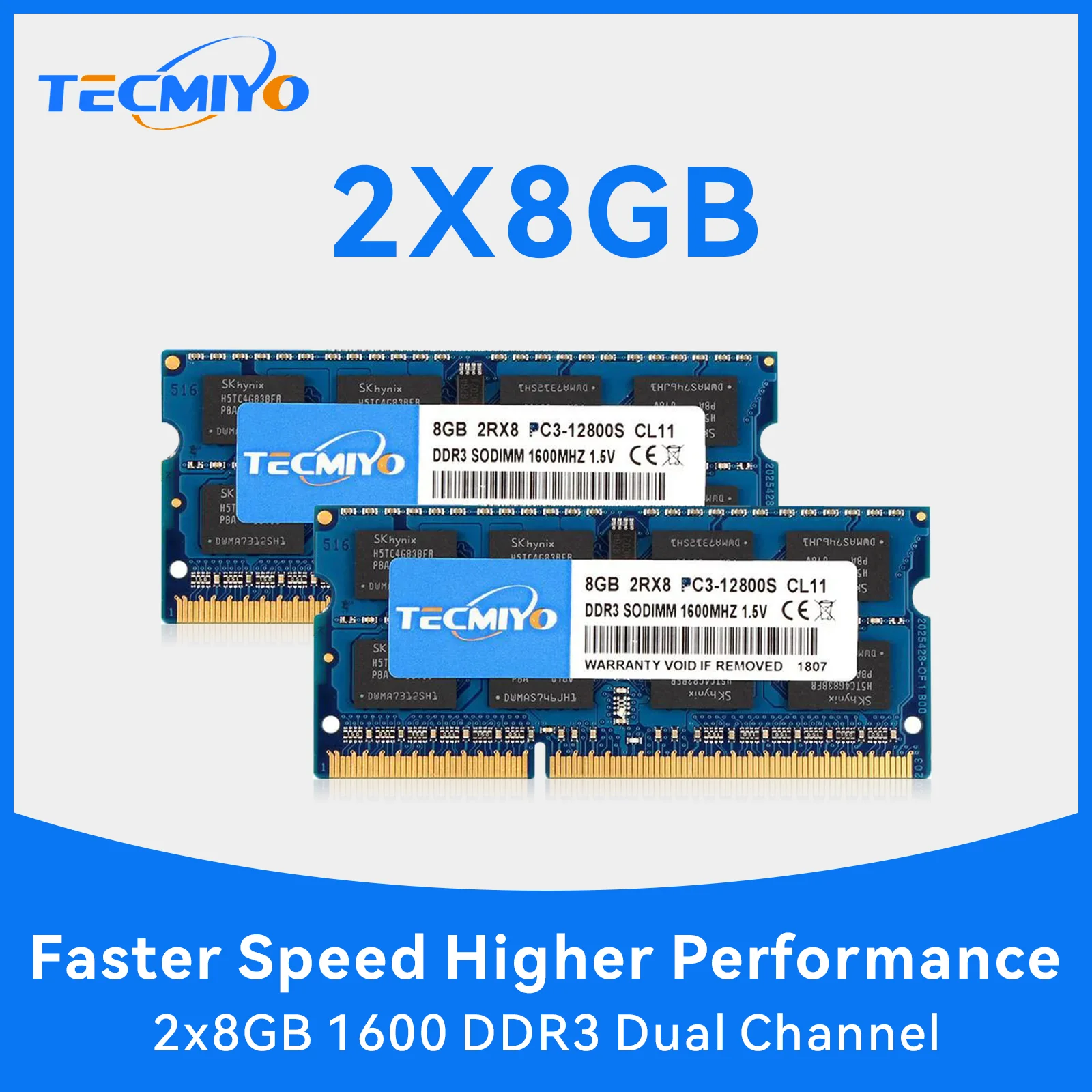 TECMIYO 2x8 ГБ DDR3-1600 МГц SODIMM Оперативная Память Для Ноутбука Синяя Без ECC 1 5 В PC3-12800S