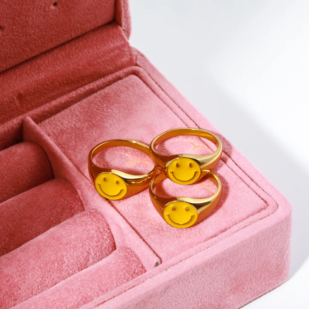 

Новинка 2023, милое и модное желтое кольцо с масляным улыбающимся лицом, женское ювелирное изделие с медным покрытием из 18-каратного золота, подарок