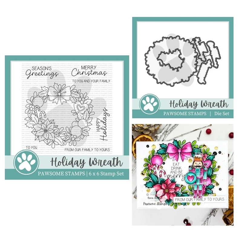 

Christmas Holiday Wreath New October 2023 Clear Stamps Set Scrapbooking for Paper Making Metal Cutting Dies Frames Card Craft