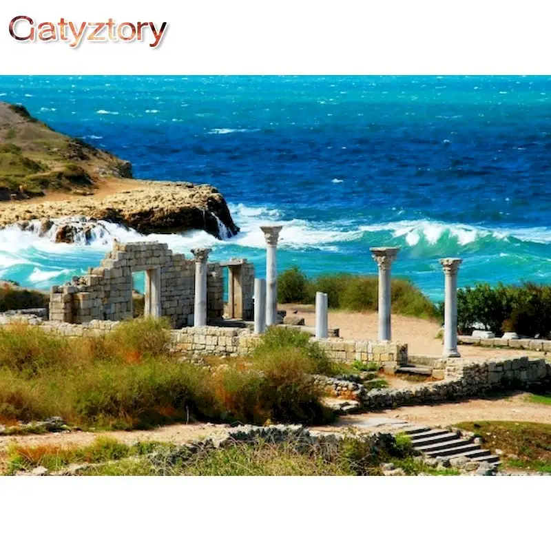 

GATYZTORY Painting By Numbers For Adults Seaside Landscape Picture Drawing On Canvas DIY Pictures By Numbers Wall Art Home Decor