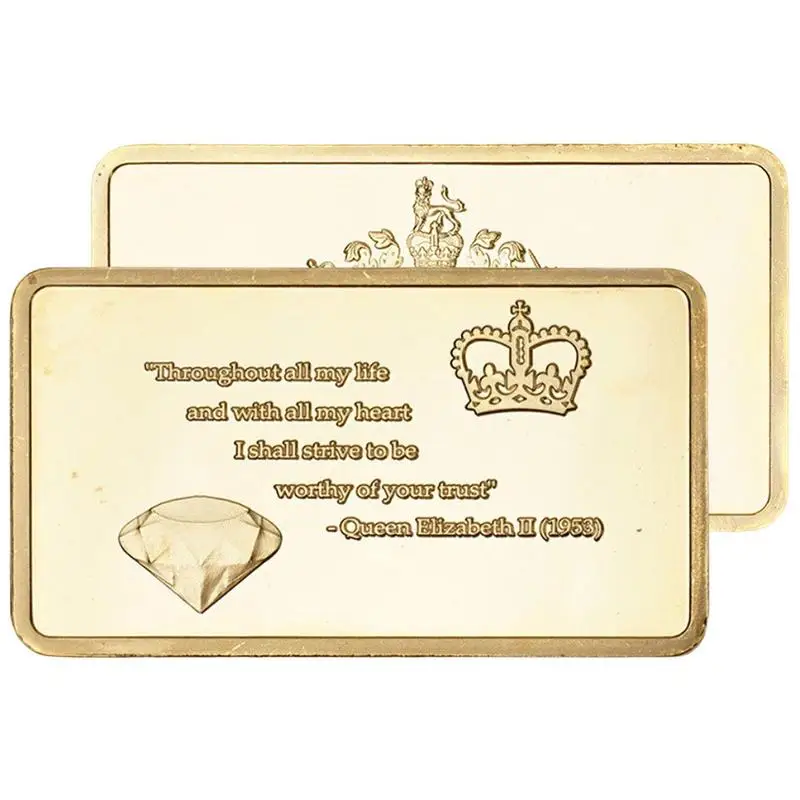 

Queen Elizabeth II Gold Plated Souvenir Coin Bar Queen Of England Collectible Gold Plated Bar Crown And Diamond Commemorative
