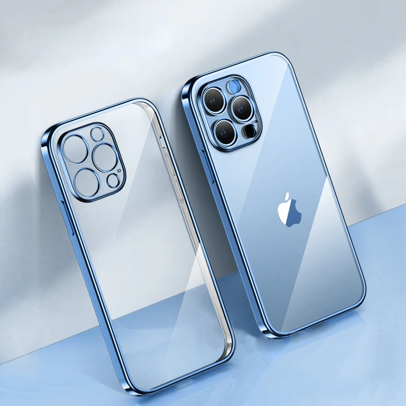 

Luxury Plating Square Frame Transparent Case For iPhone 12 11 13 Pro Max Mini XR X XS Max SE 2022 7 8 Plus Silicone Tpu Cover