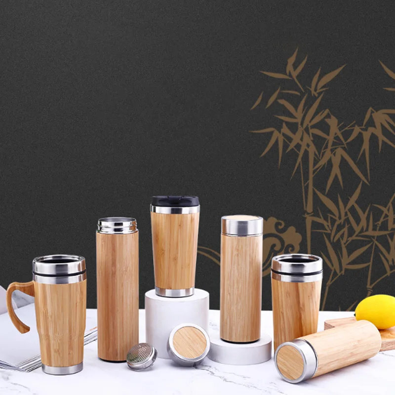 

Stainless Steel Thermos Bottle Water Cup for School Teacher Gift Portable Bamboo Shell High Capacity Business Office Supplies