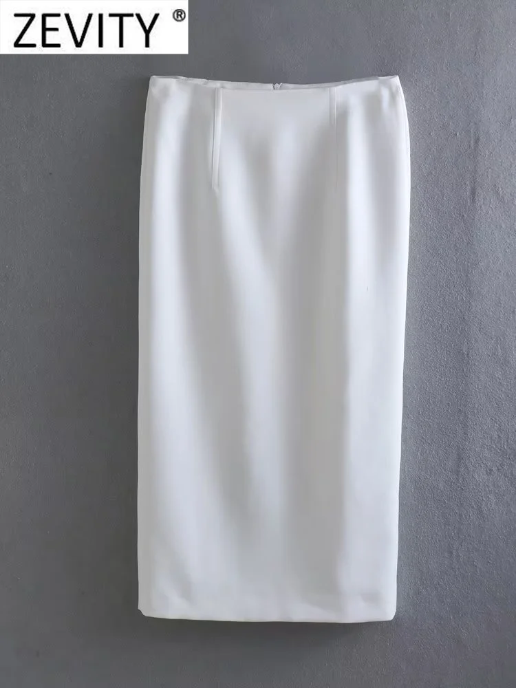 

Zevity Women Fashion White Soft Touch Split Midi Skirt Faldas Mujer Female Chic Back Zipper Casual Slim A Line Vestidos QUN2785