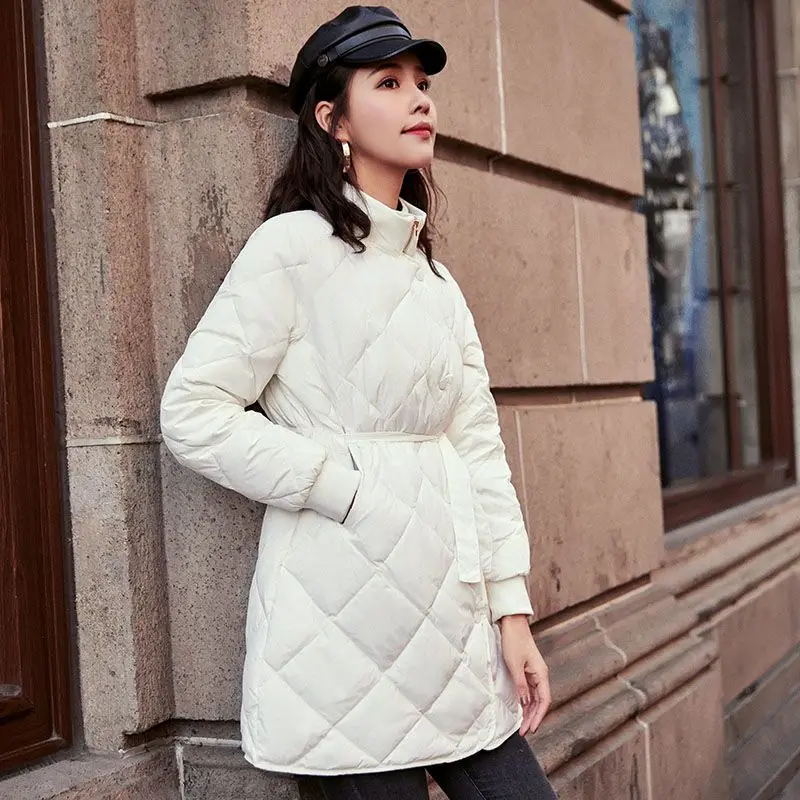 2023 Autumn Winter Fashion Waist Retraction Warm Thick Down Coat Jacket Women Mid -Long Coats Female Outwear Buttons M23