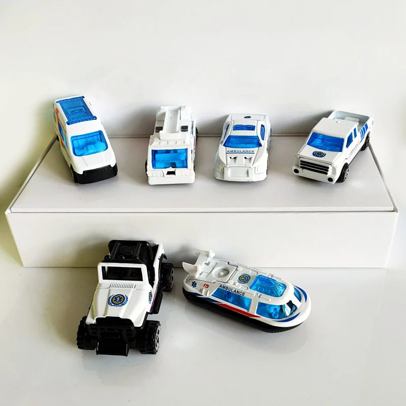

Diecast Kids Toys Scale 1/64 Collectible Miniatures of Metal Cars Set Alloy Police Car Ambulance Model Toys for Boys Children
