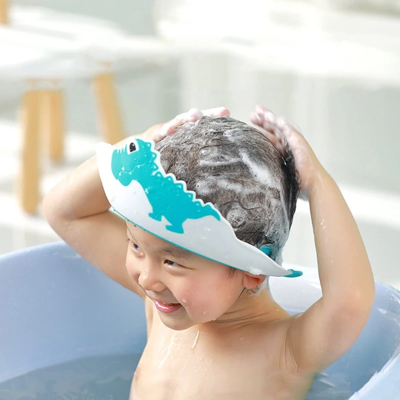 

Kids Shampoo Hat Bathing Cartoon Dino Shower for Newborn Toddlers Waterproof & Adjustable Size Shower Play Gear