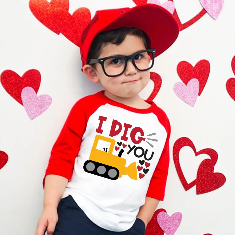 

I Dig You Toddler Baby T-Shirt Love Machine Printed Boys Kids Red Black Raglan Long Sleeves Infant Clothes Valentine's Day Gifts
