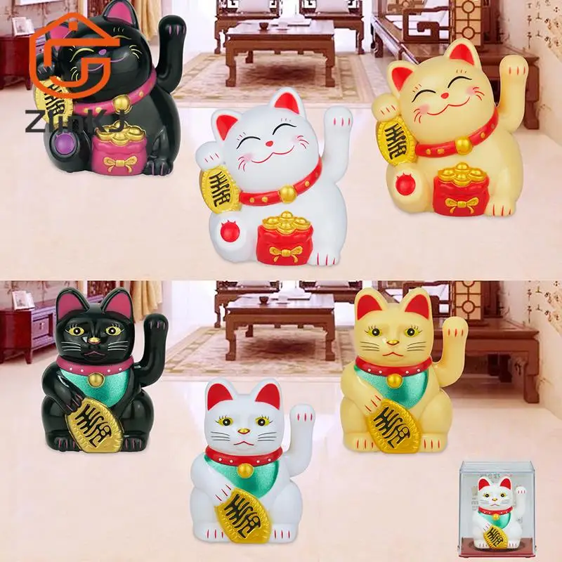

1Pc Lucky Cat Decoration Mini Solar Automatic Waving Lucky Cat Car Decoration Cake Baking Opening Sculpture Home Ornament
