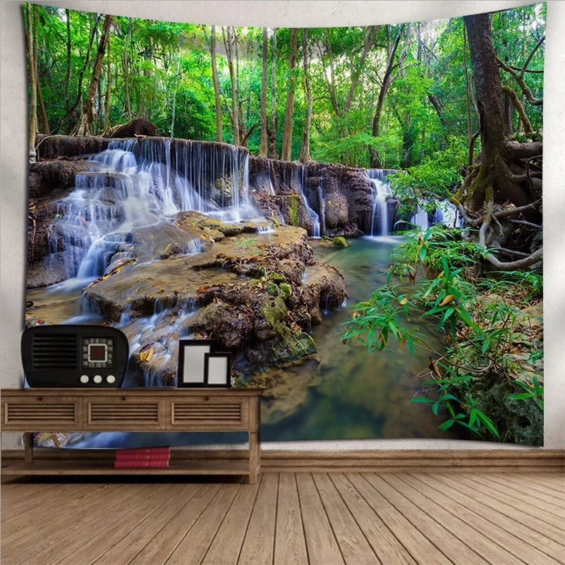 

Forest Tapestry Art Mystic Trees and River Print Green Tapestry Wall Hanging Decor Home Tapiz Hogar150x100cm/150x130cm/200x150cm