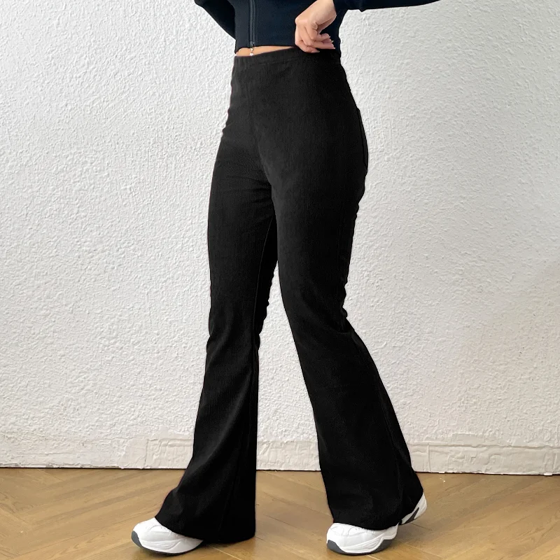 

2023 однотонные вельветовые брюки, эластичные модные длинные брюки-клеш с карманами, женские повседневные брюки, женские брюки, новинка 26067