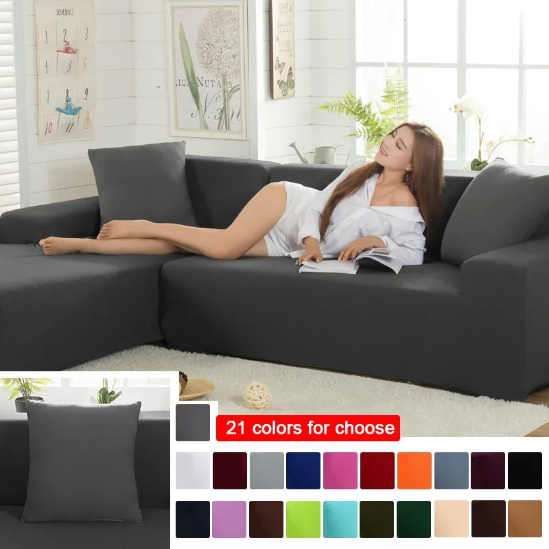 

Solid Color Sofa Covers Elastic Sofa Cover Corner Stretch Couch Cover Slipcovers Chair Protector 1/2/3/4 Seaters For Living Room