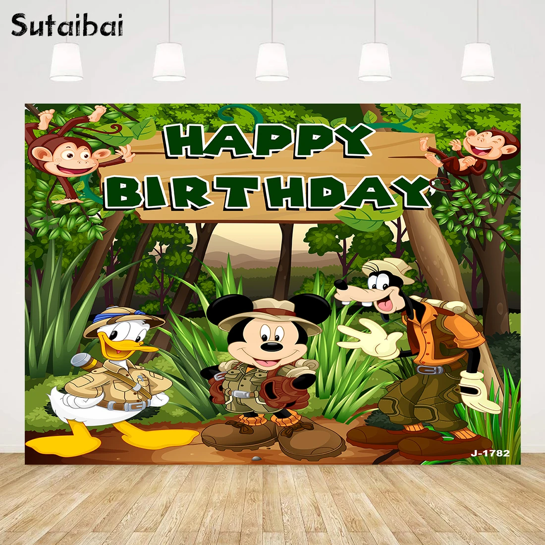 

Mickey Mouse Jungle Safari Party Backdrop Happy Birthday Go Wild Safari Mickey Mouse Truck Background for Kids 1st Birthday Prop