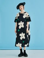 imakokoni original 2022 loose big flower dress summer womens short sleeve casual designer ruffle dresses for women 223702