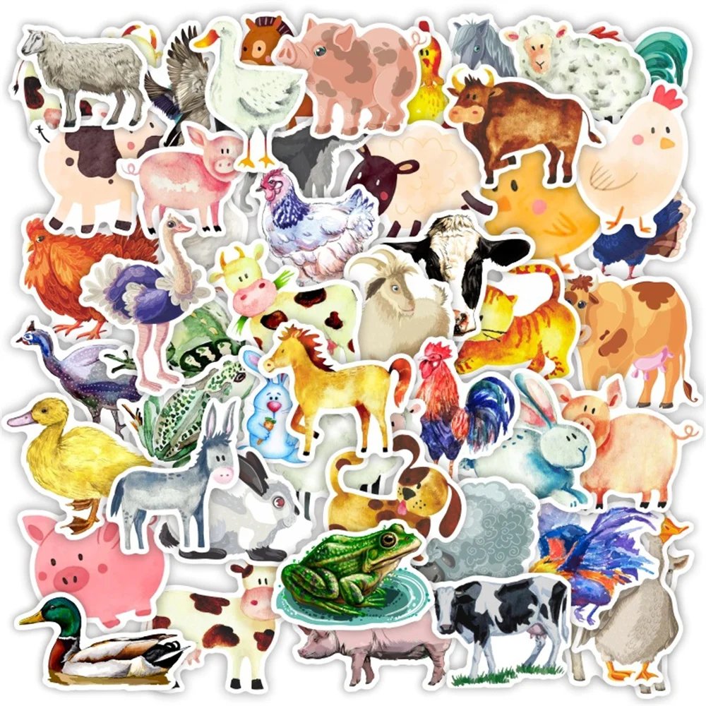 10/30/50PCS Cute Cartoon Animal Farm Chicken Duck Cow Decorative Sticker Kids Toy Luggage Laptop iPad Gift Sticker Wholesale