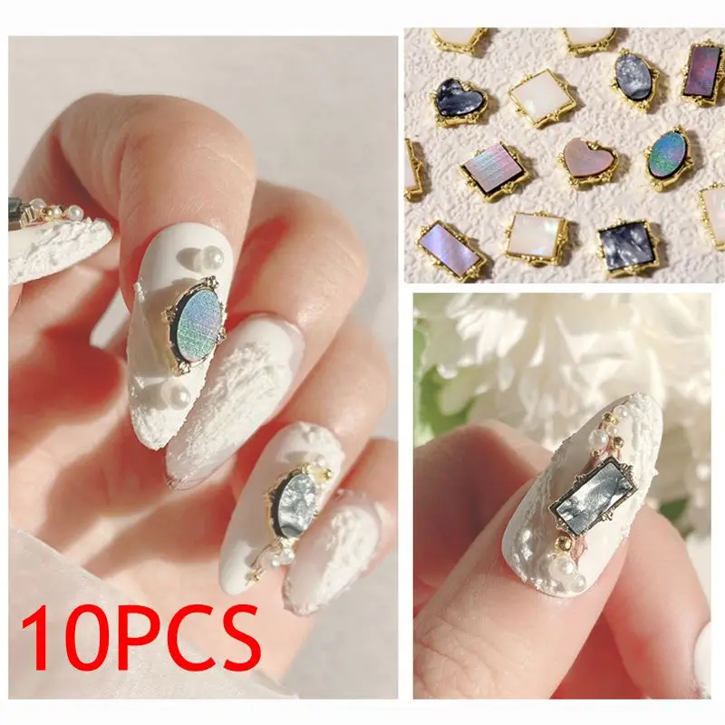 

Metal Shell Nail Art Japanese Jewelry 3d Shell Nail Diamond Heart/square Gem Nail Decorations Manicure Decoration 10pcs