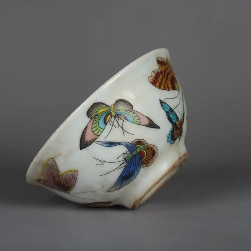 Китайская фарфоровая чашка Famille Rose Qing Tongzhi Butterfly Design 3 5 дюйма