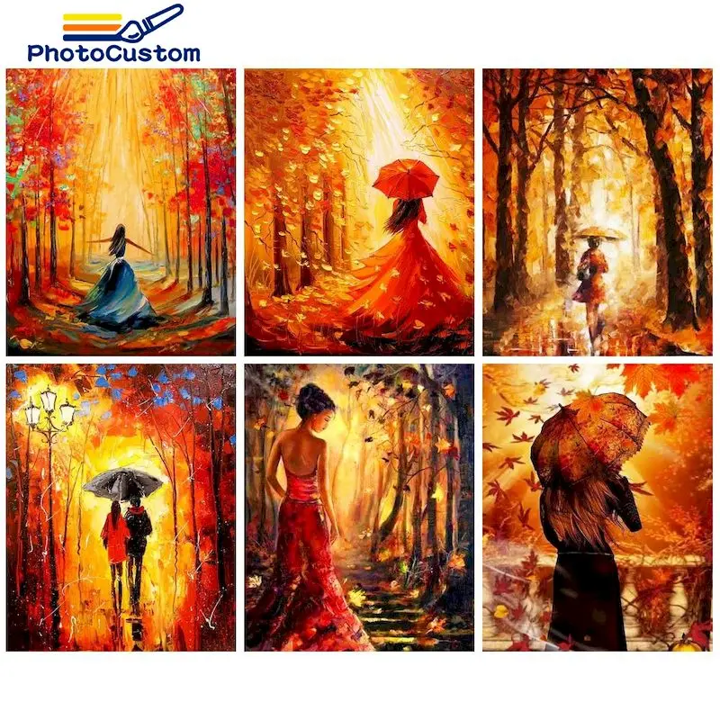 

PhotoCustom Acrylic Painting By Number Autumn Tree Kits Handpainted Picture By Number Drawing On Canvas For Adults Home Decor