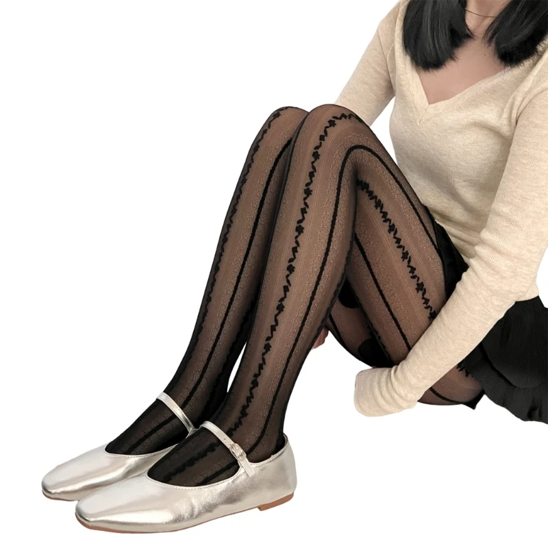 

Женские милые колготки в балетном стиле, чулки, милые эстетичные колготки в Вертикальную Полоску с цветочным принтом, леггинсы