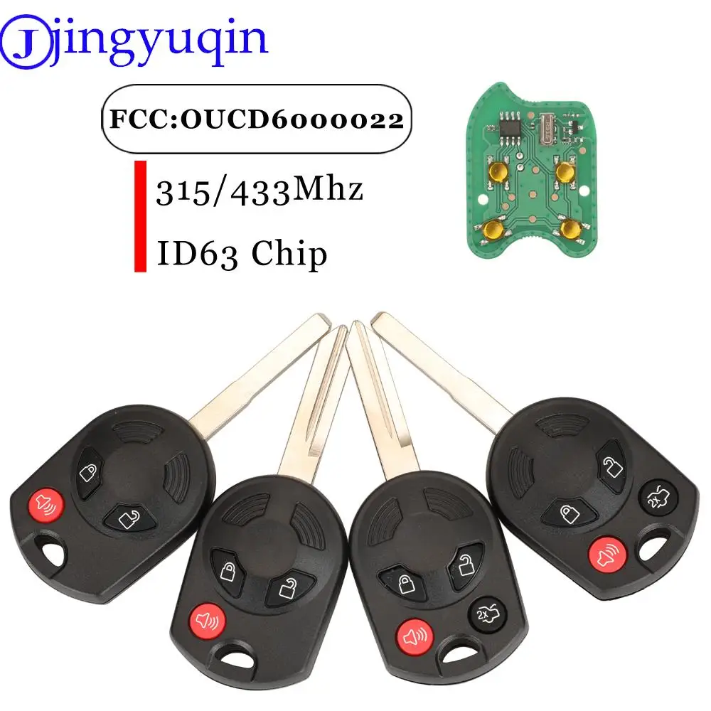 Jingyuqin For Ford Edge Escape Freestyle 2007 - 2009 Remote Car Key Fob OUCD6000022 315/433Mhz ID63 Chip  3/4Buttons