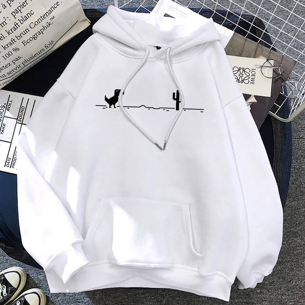 

Autumn Winter Loose Hoodie Streetwear Mosaic Game Cactus Little Dinosaur Print Men O-Neck Casual Sweatshirt Unisex Pocket Hoody