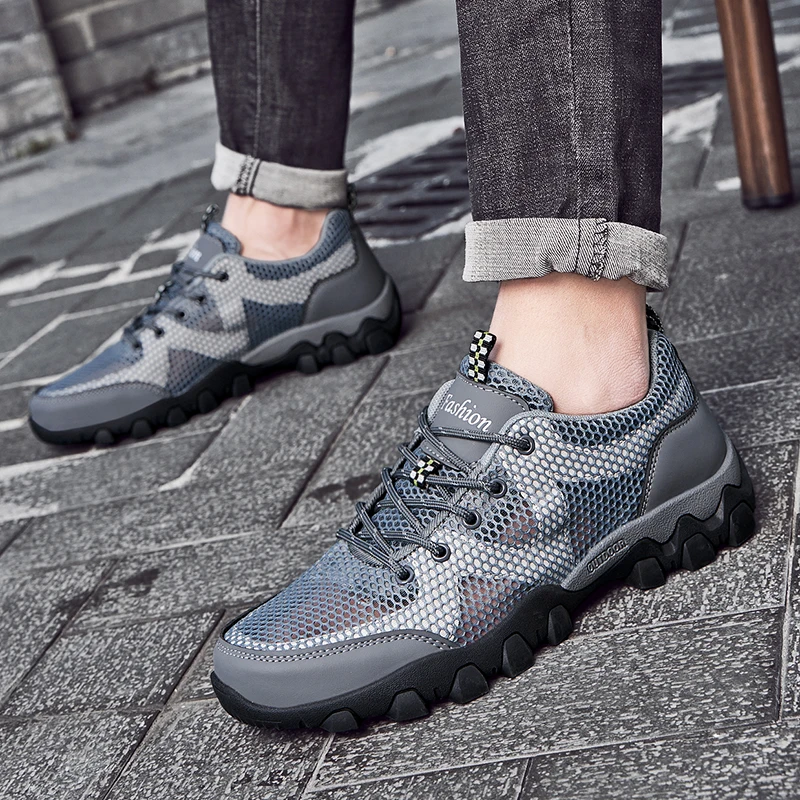Mesh Men Shoes New Hiking Shoes Outdoor Non-Slip Hunting Fishing Shoes Lightweight Breathable Travel Shoes Men Hiking Sneakers