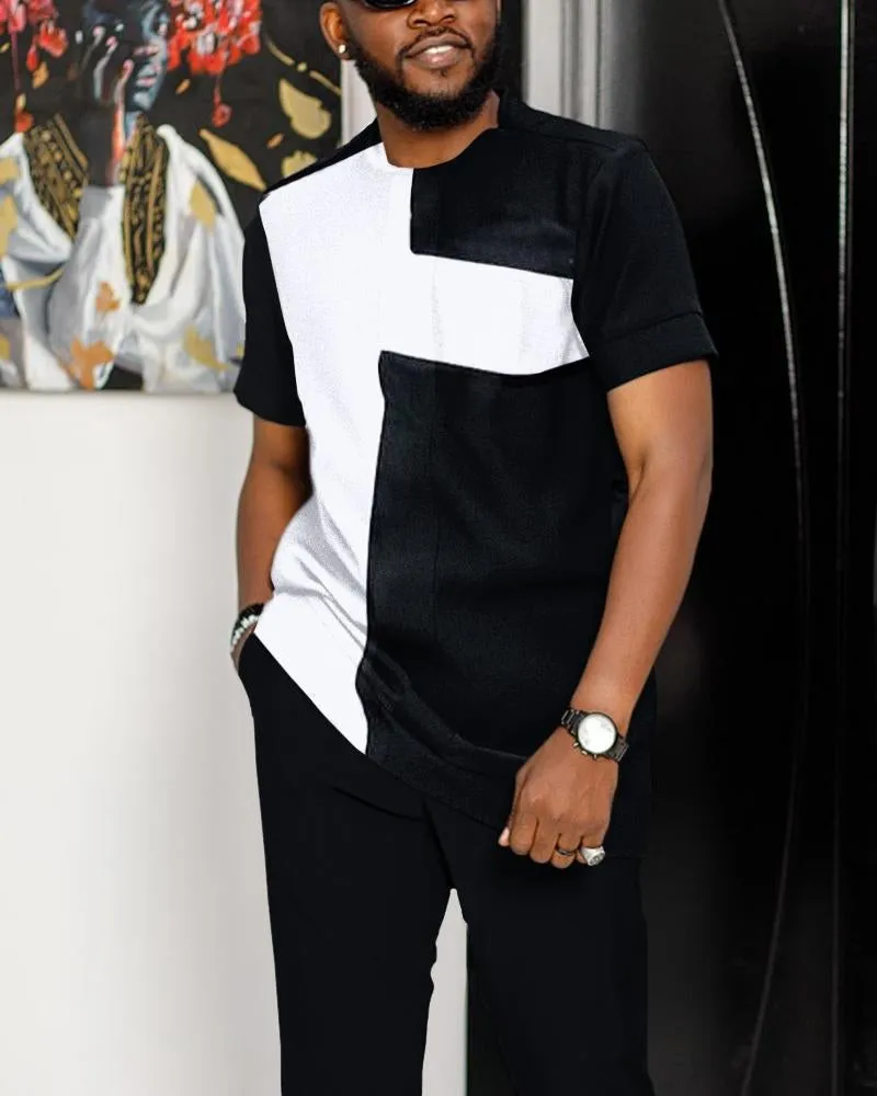 2023 Summer Tracksuit Set Men Fashion Striped Short Sleeve Shirt+Trousers 2 Piece Suit Oversized Breathable Casual Streetwear