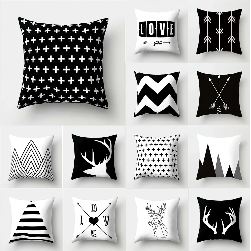 

Geometric lines black and white polyester art pillowcase cushion cover for home living room sofa bedroom decoration pillowcase