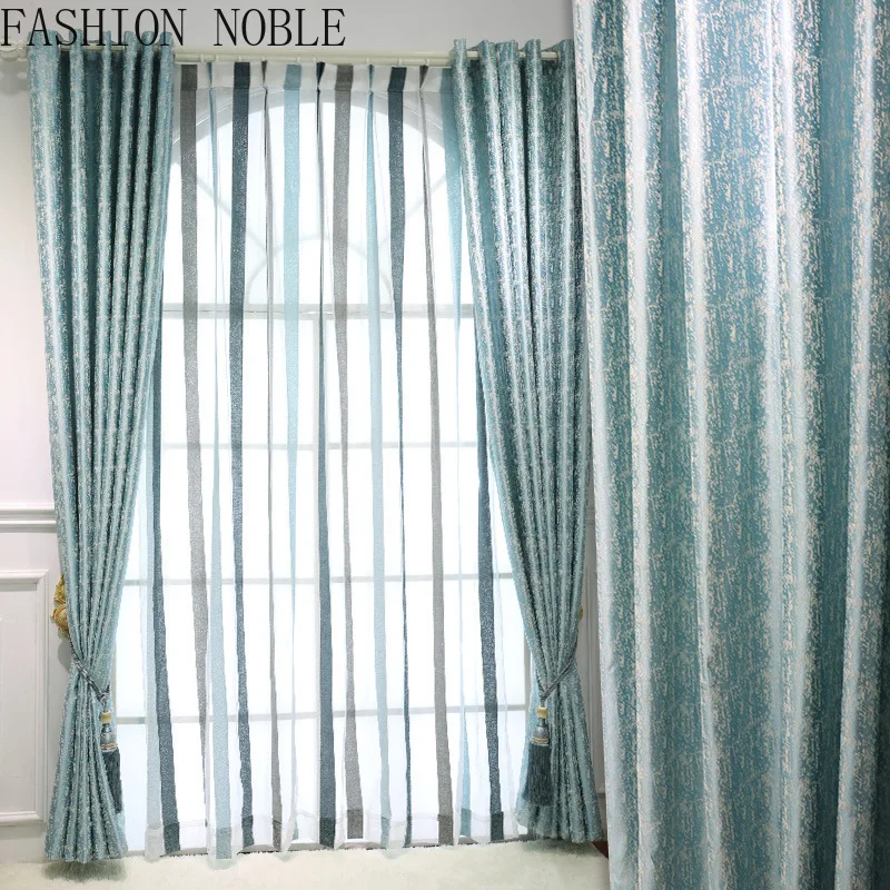 

FASHION NOBLE Light luxury style with thick chenille Jacquard Blue Shade curtains