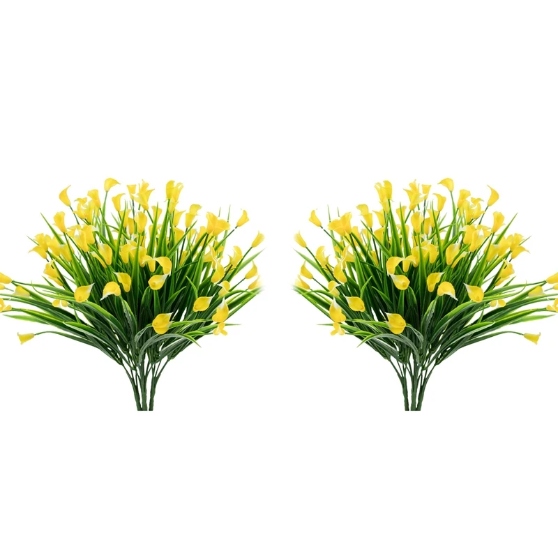 

8 шт., искусственные цветы, желтая Калла, лилия, искусственные растения, искусственные кустарники, пластиковый декор для зелени