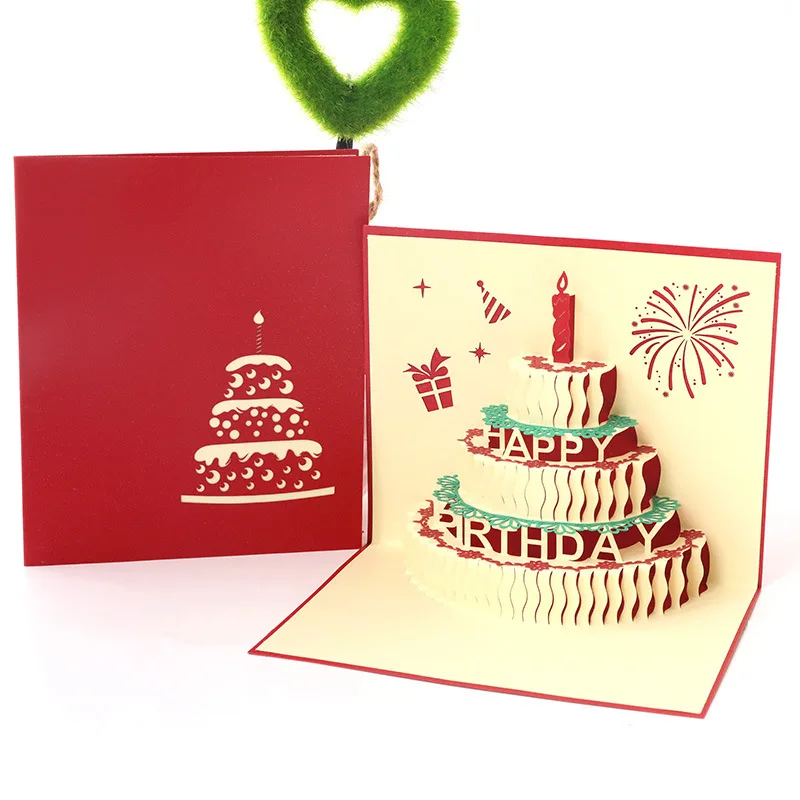 

Birthday card 3D three-dimensional greeting card Birthday cake shape hollow paper sculpture Blessing card Letter paper
