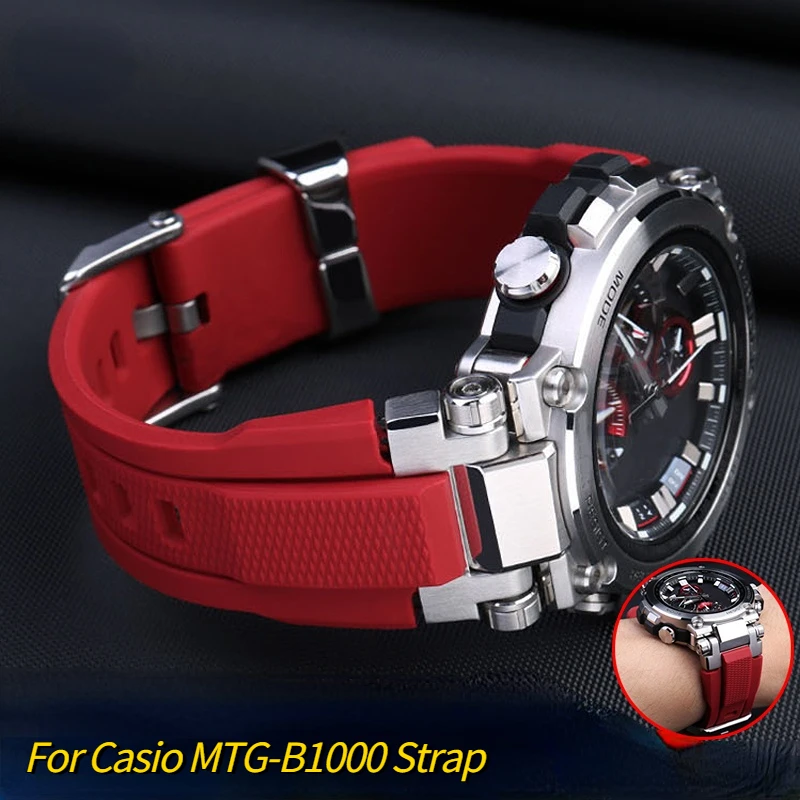 Ремешок резиновый мужской для Casio g-shock, однотонный стальной силиконовый браслет для часов, цвет синий/красный, аксессуары