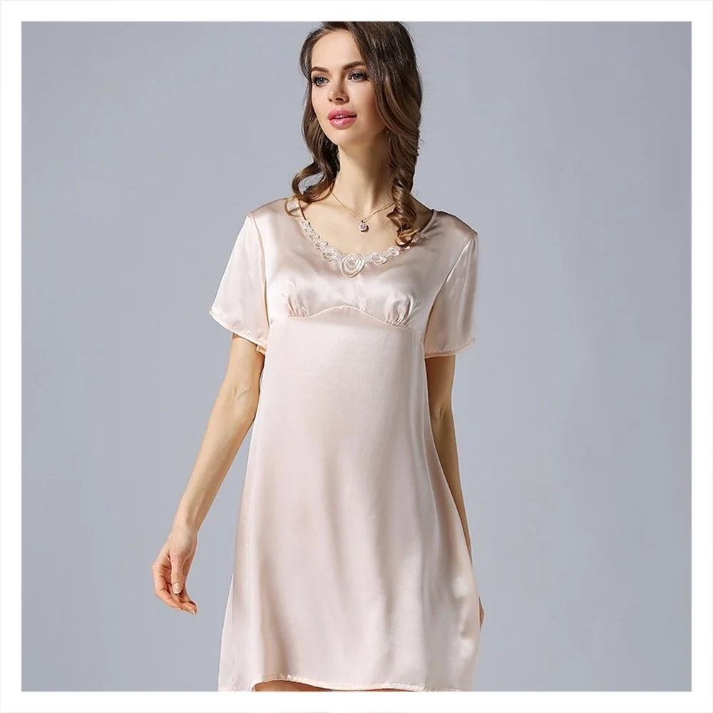 Women's 2023 Spring/Autumn Silk Pajamas 100%Natural Mulberry Silk Short Sleeved Nightdress Noble Silk Home Clothes Pajamas