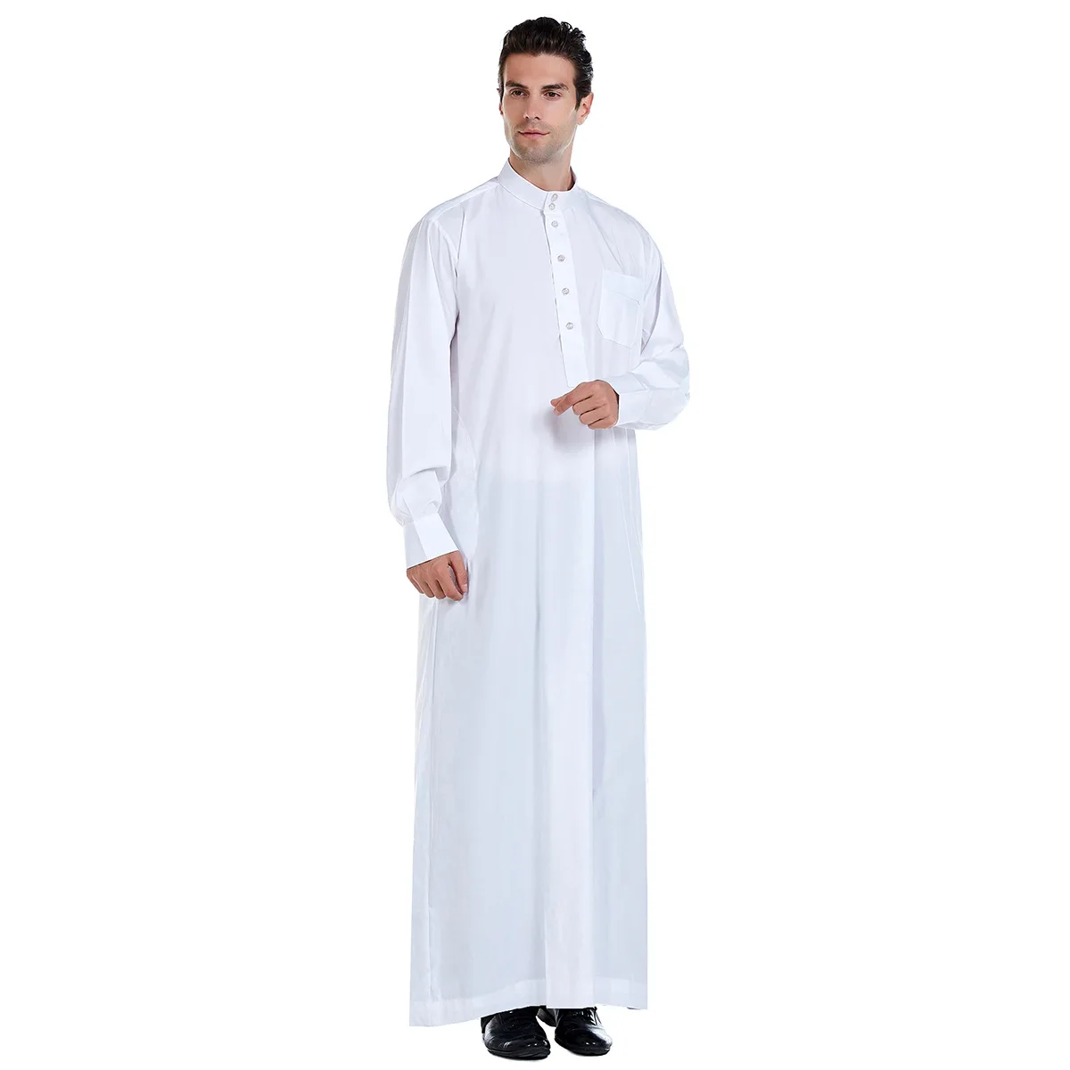 Wepbel Men's Robe Ramadan Summer Loose Long Sleeve Jubba Thobe Islamic Clothing Kaftan Stand Collar Kaftan Abaya Solid Color